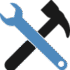 Blue wrench crossed with a black hammer, a tools/maintenance icon