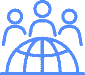 Icon-collaborate Three people icons behind a globe, symbolizing global teamwork and international collaboration.
