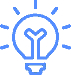 Icon-innovate Blue lightbulb icon representing an idea or innovation with surrounding rays of light, symbolizing creativity